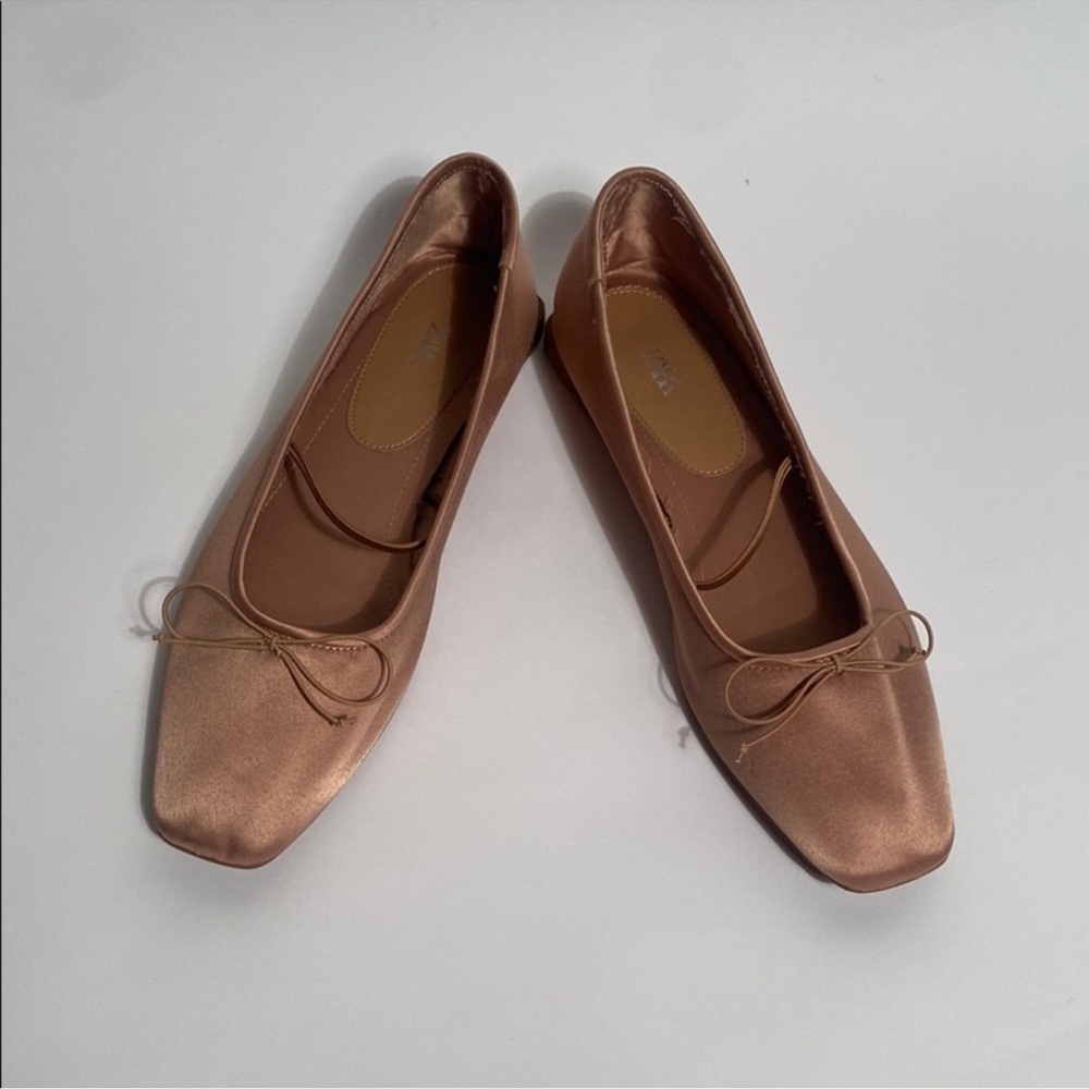 ZARA Peach Pink Satin Maryjane Ballet Flats with BOW! 40, 9 9.5 - Picture 2 of 6